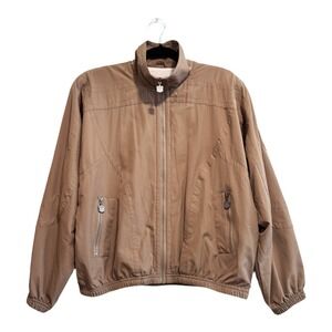 VTG! Kaelin Windbreaker Jacket Full Zip Lightweight Tan Bomber Coat L 90s Y2K
